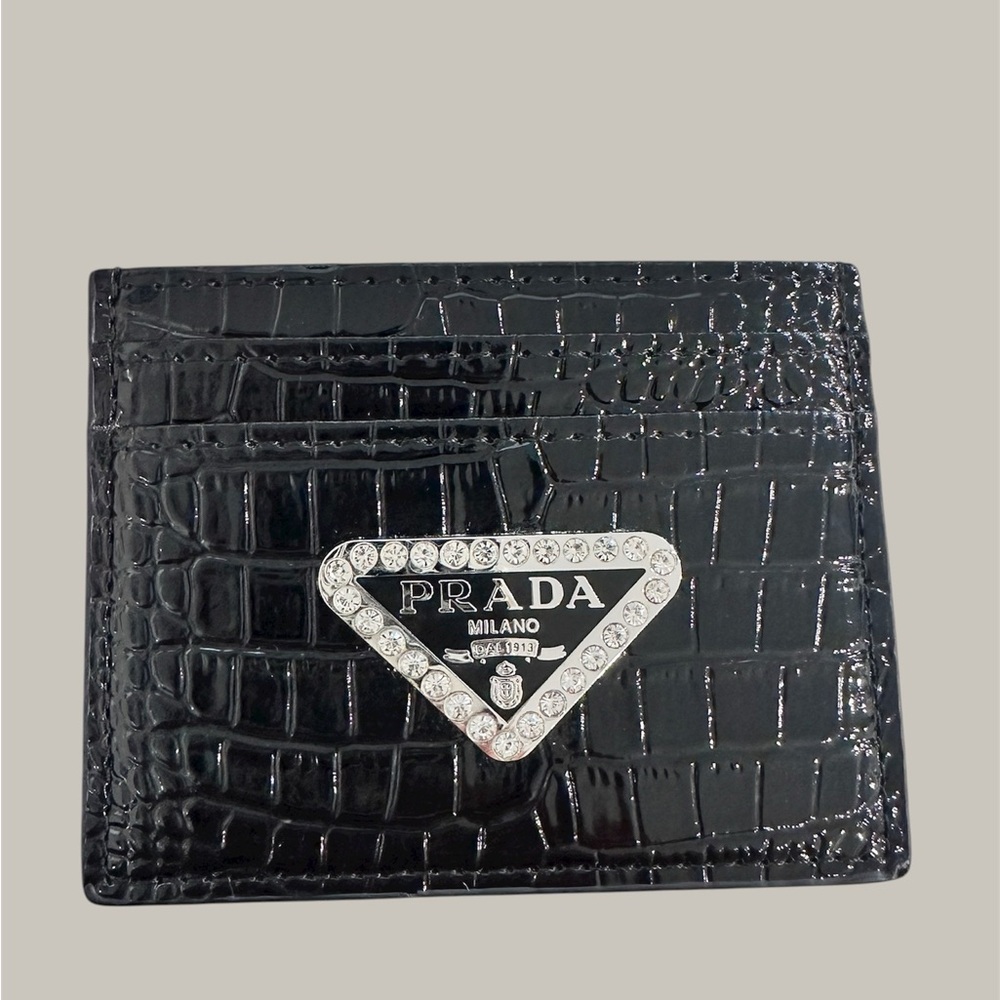 Prada Black Crocodile Embossed Card Holder
